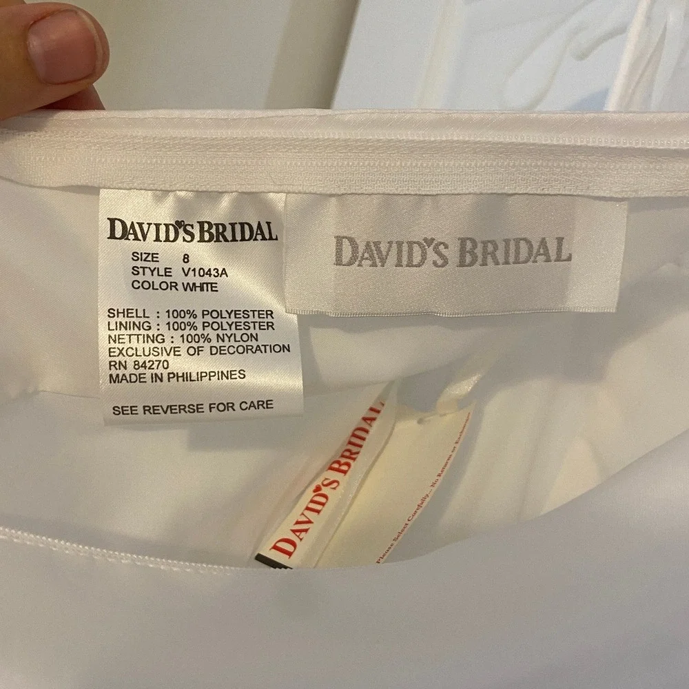 Davids Bridal White Floral Beaded Illusion Gown Girls 8 with Matching Headpiece - Picture 9 of 12